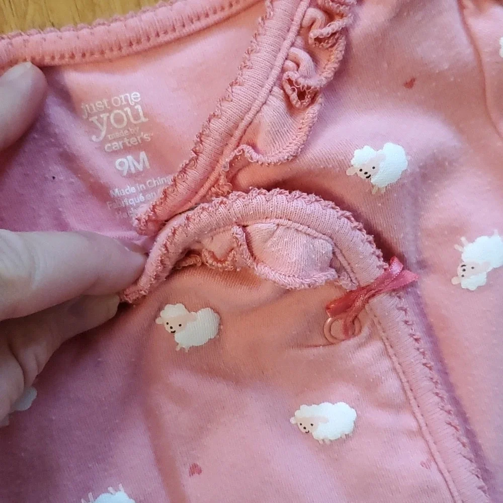 3 Pack Girls Snap Pink‎ Footie Sleep & Plays 9M- Elephant, Chevron, Sheep